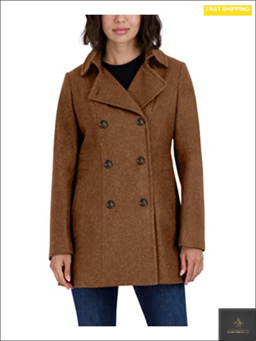 Nautica Women's Soft Wool Blend Peacoat Double Breasted Winter Coat Removable